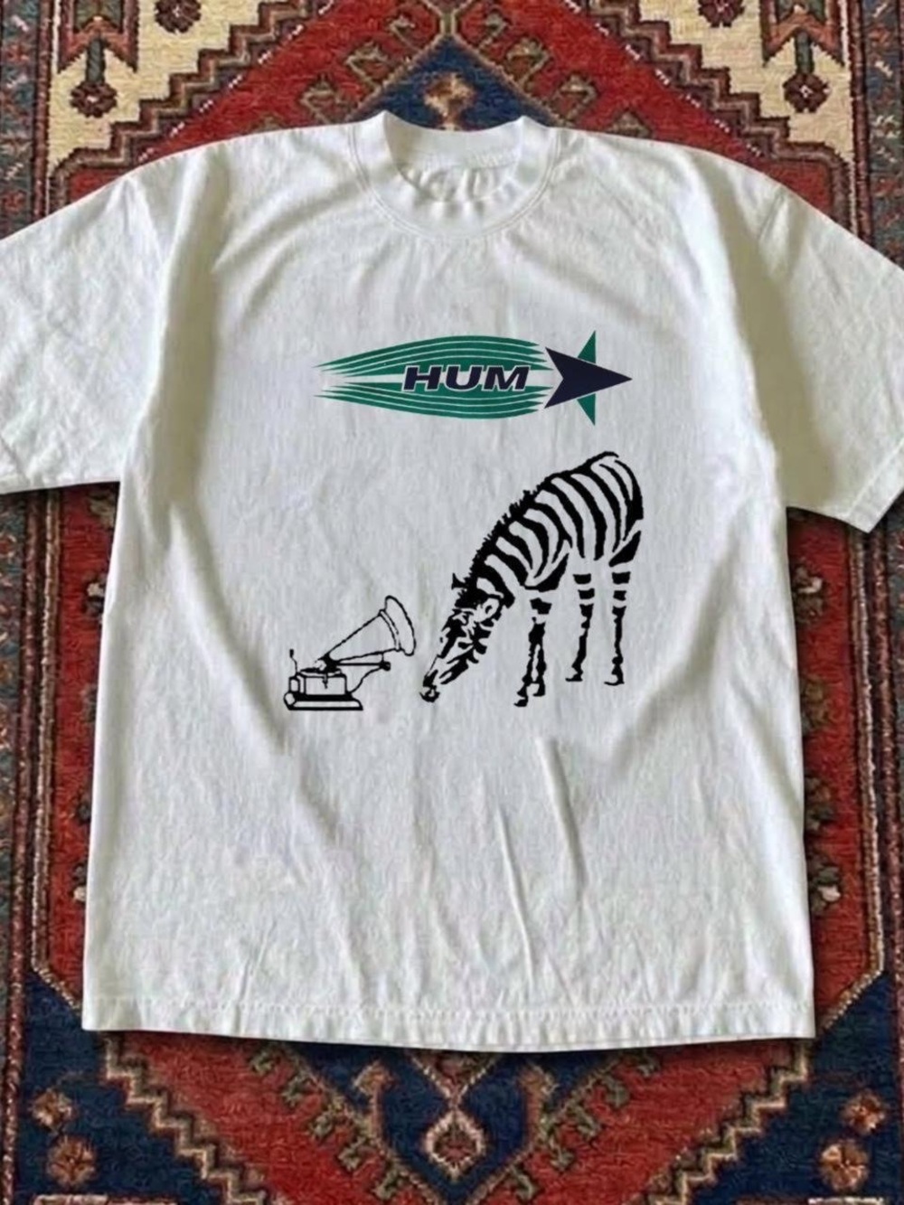 Gildan White Tee with Green & Black Zebra Graphic